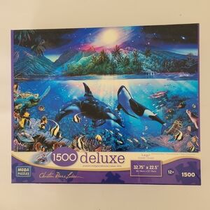 Mega Puzzles 1500 Deluxe Ocean Orcas Puzzle - Blue Teal